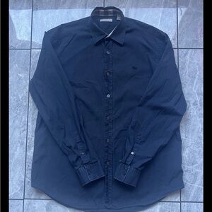 Burberry Brit Mens Black LongSleeve ButtonUp Shirt NovaCheckCuffs 97%Cotton